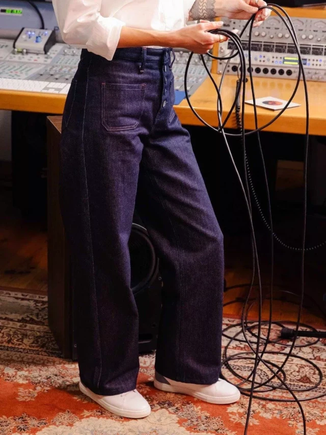 1083 - JEANS LARGE 221H  flex taille haute coton bio indigo brut