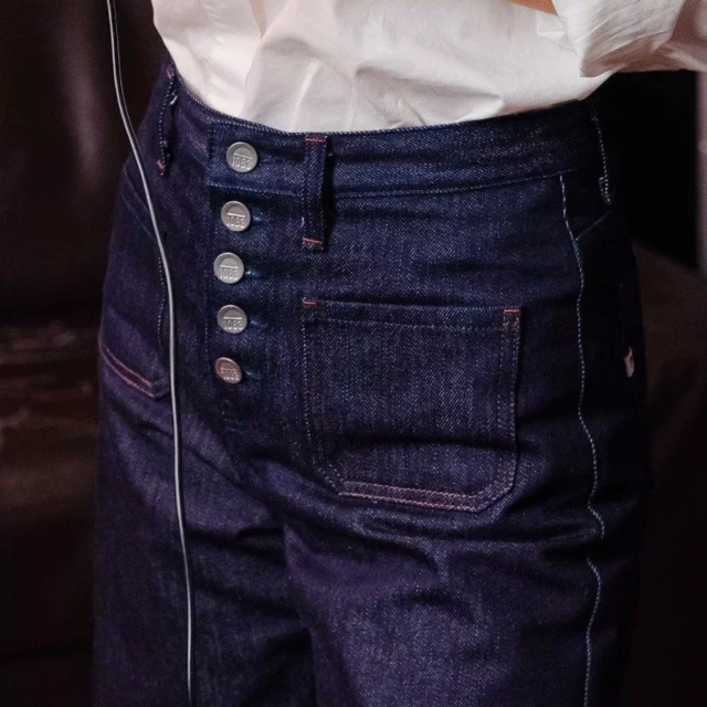 1083 - JEANS LARGE 221H  flex taille haute coton bio indigo brut