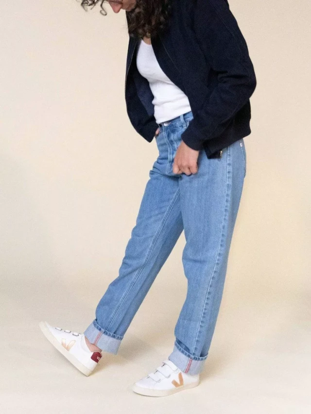 1083 - JEANS BOYFRIEND 224N DELAVE 100 % coton bio indigo clair femme