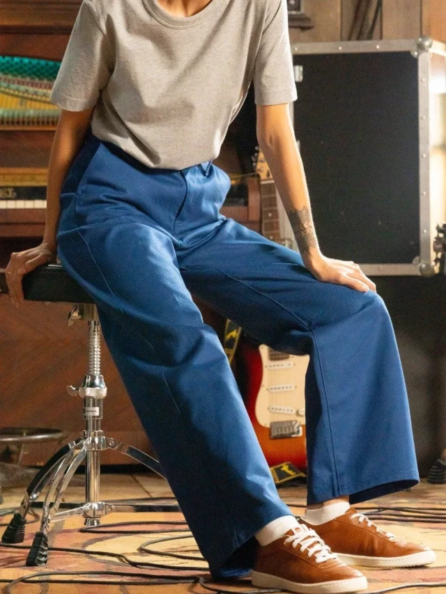 1083 - JEANS LARGE 266H DROIT bleu ouvrier uni superdenim coton bio