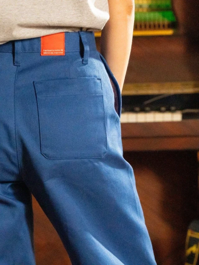 1083 - JEANS LARGE 266H DROIT bleu ouvrier uni superdenim coton bio