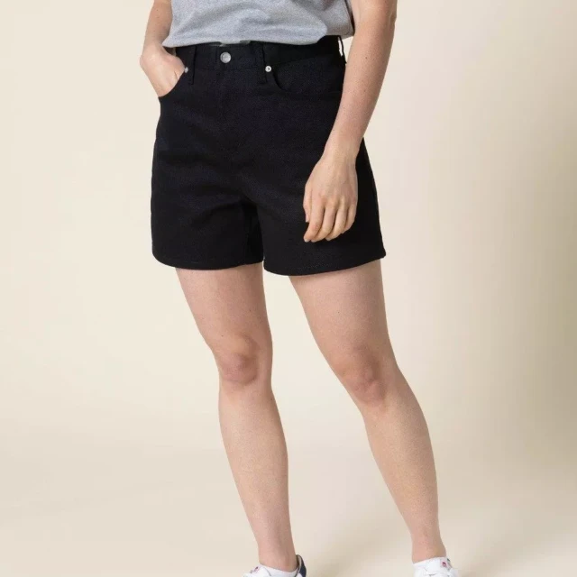 1083 - SHORT JEANS NOIR 276H  taille haute coton bio superdenim Femme