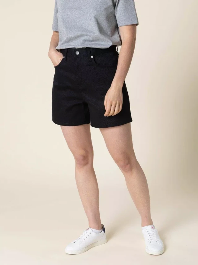 1083 - SHORT JEANS NOIR 276H  taille haute coton bio superdenim Femme