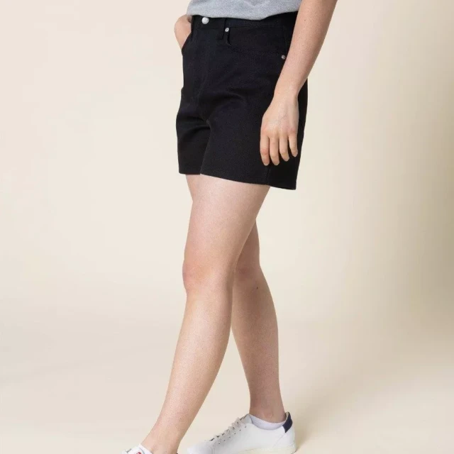1083 - SHORT JEANS NOIR 276H  taille haute coton bio superdenim Femme