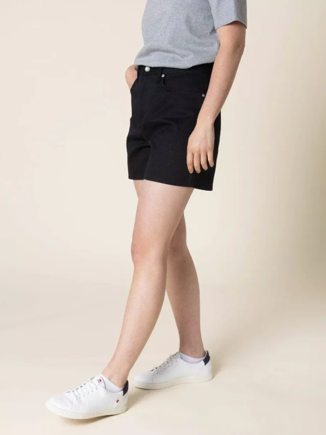 1083 - SHORT JEANS NOIR 276H  taille haute coton bio superdenim Femme