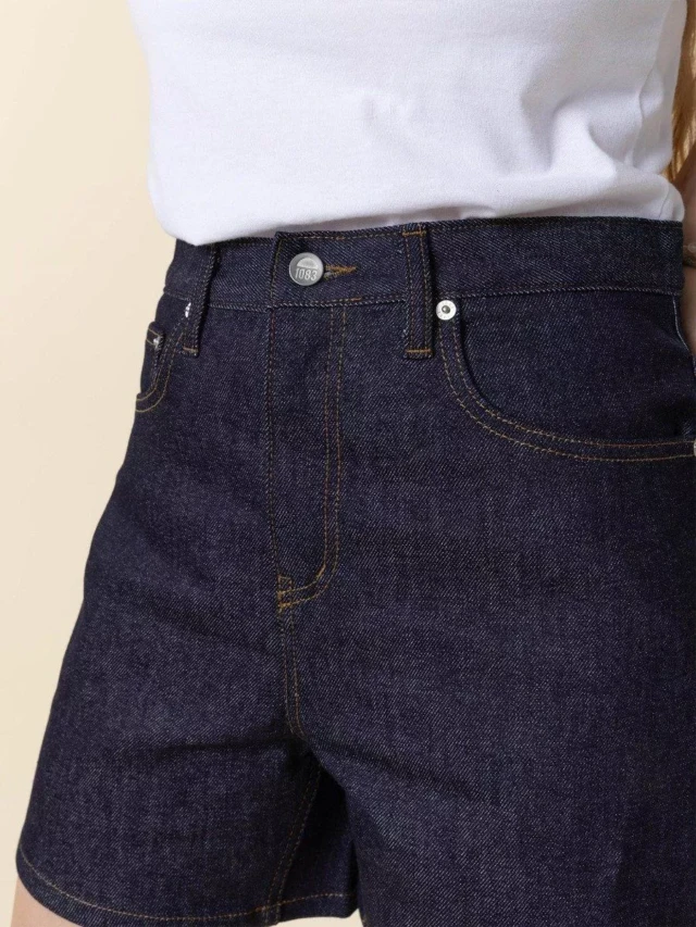 1083 - SHORT JEANS 276H LARGE taille haute coton bio indigo brut