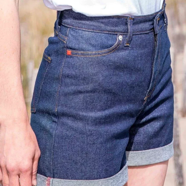 1083 - SHORT JEANS 276H LARGE taille haute coton bio indigo brut