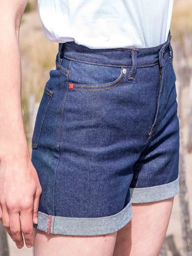 1083 - SHORT JEANS 276H LARGE taille haute coton bio indigo brut