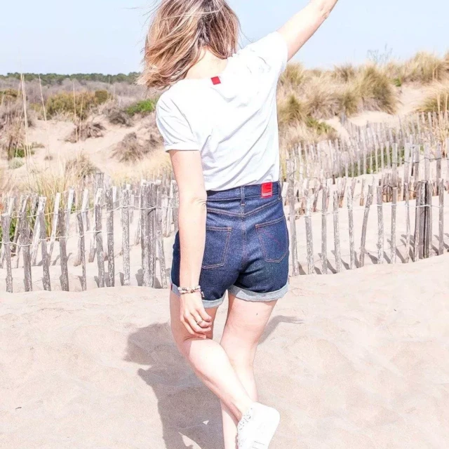 1083 - SHORT JEANS 276H LARGE taille haute coton bio indigo brut