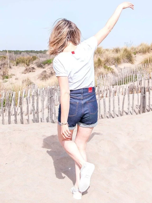 1083 - SHORT JEANS 276H LARGE taille haute coton bio indigo brut