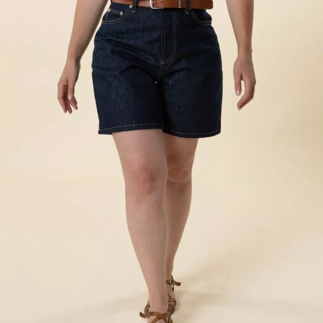 1083 - SHORT MOM 278H LARGE taille haute coton bio bleu