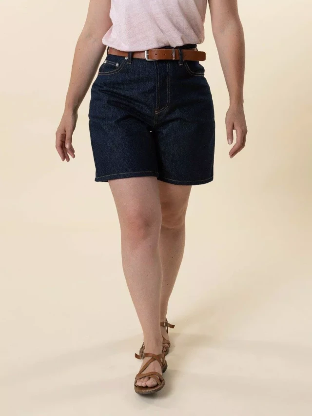 1083 - SHORT MOM 278H LARGE taille haute coton bio bleu