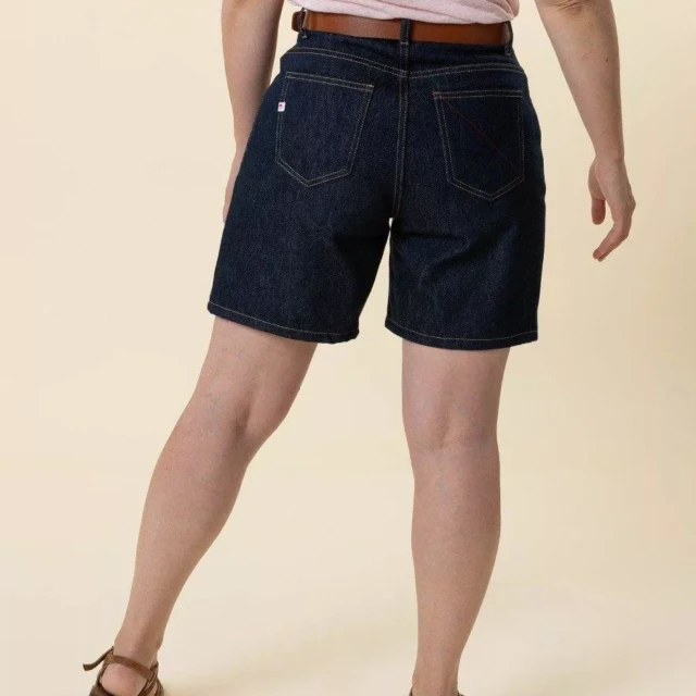 1083 - SHORT MOM 278H LARGE taille haute coton bio bleu