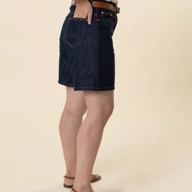 1083 - SHORT MOM 278H LARGE taille haute coton bio bleu