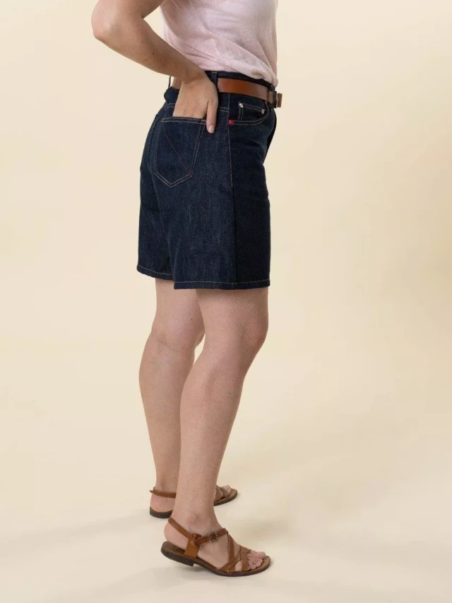 1083 - SHORT MOM 278H LARGE taille haute coton bio bleu