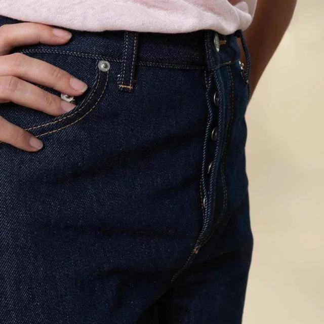 1083 - SHORT MOM 278H LARGE taille haute coton bio bleu