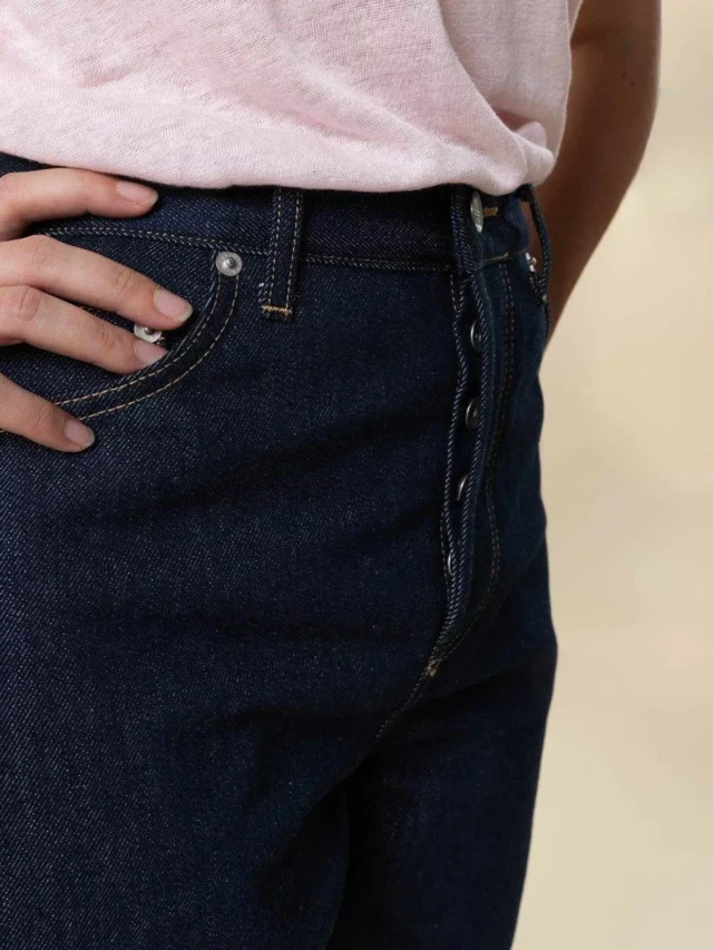 1083 - SHORT MOM 278H LARGE taille haute coton bio bleu