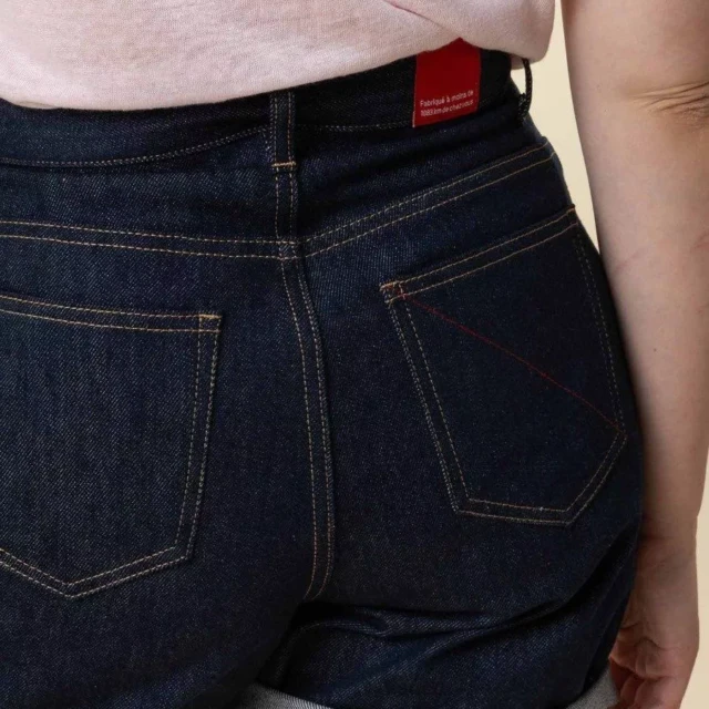 1083 - SHORT MOM 278H LARGE taille haute coton bio bleu