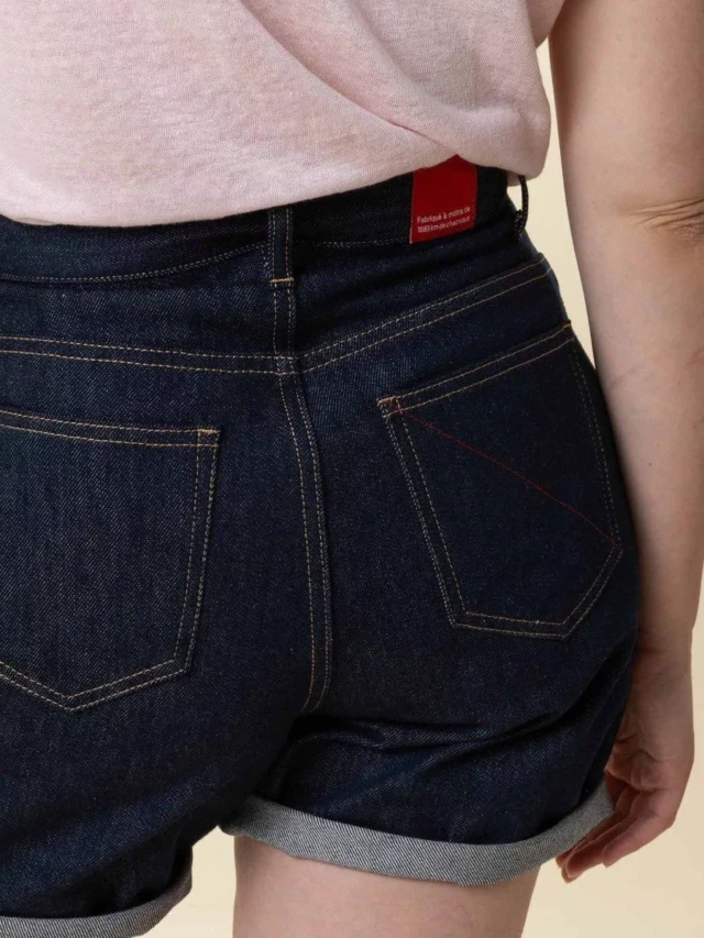 1083 - SHORT MOM 278H LARGE taille haute coton bio bleu