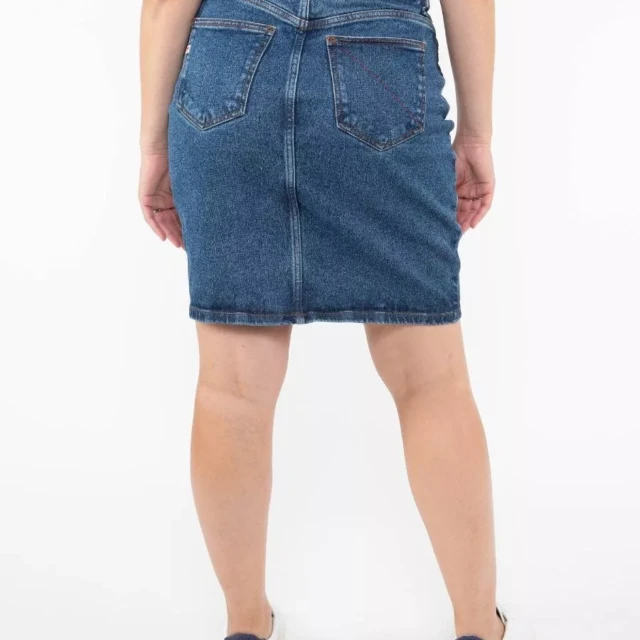 1083 - JUPE DROITE 291H CARDE DELAVE taille haute coton bio indigo ocean