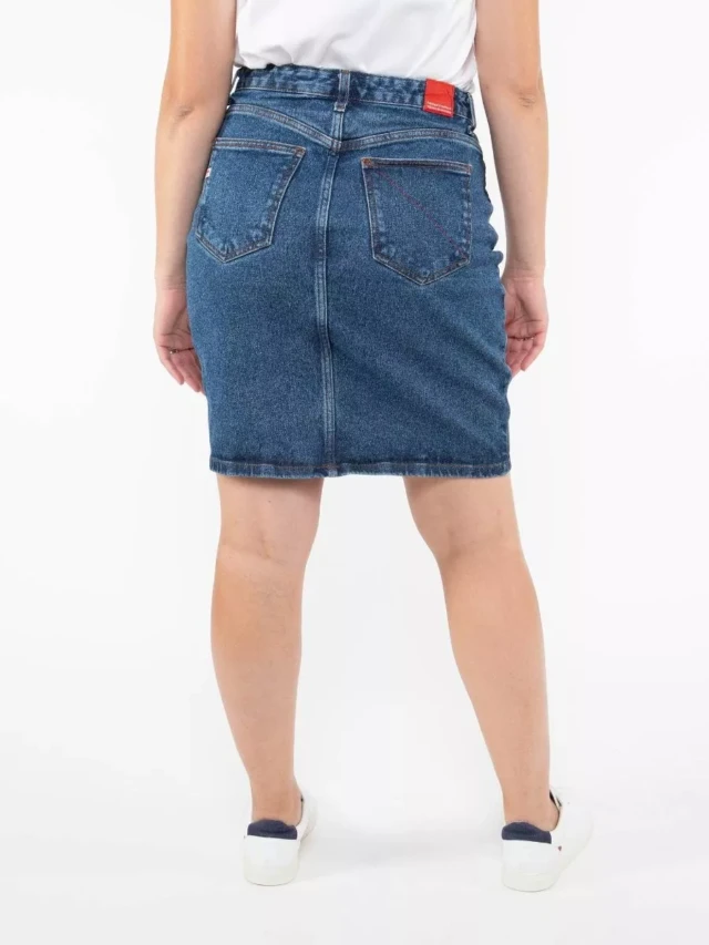 1083 - JUPE DROITE 291H CARDE DELAVE taille haute coton bio indigo ocean