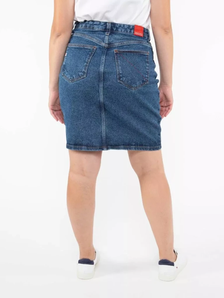 1083 - JUPE DROITE 291H CARDE DELAVE taille haute coton bio indigo ocean