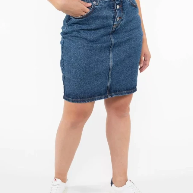 1083 - JUPE DROITE 291H CARDE DELAVE taille haute coton bio indigo ocean