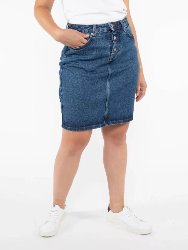 1083 - JUPE DROITE 291H CARDE DELAVE taille haute coton bio indigo ocean