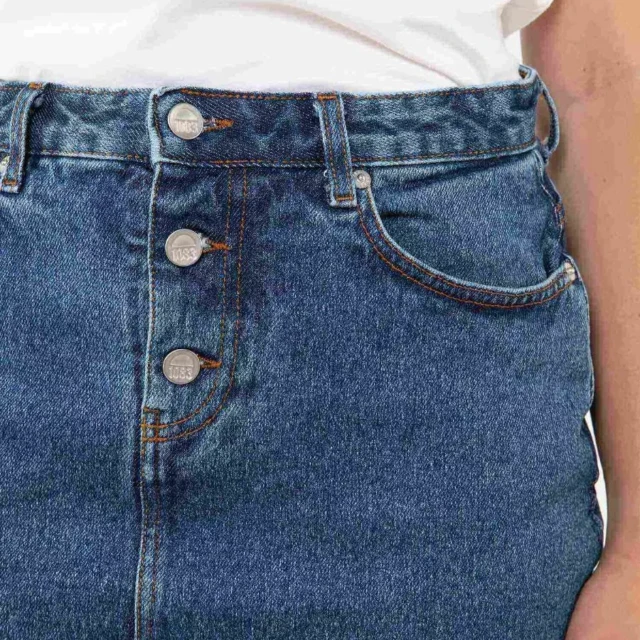 1083 - JUPE DROITE 291H CARDE DELAVE taille haute coton bio indigo ocean