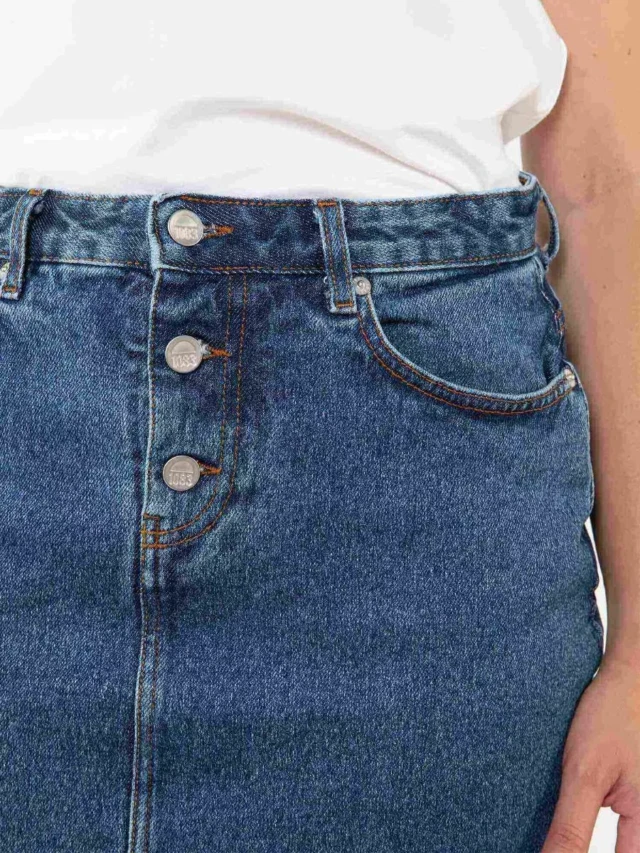 1083 - JUPE DROITE 291H CARDE DELAVE taille haute coton bio indigo ocean