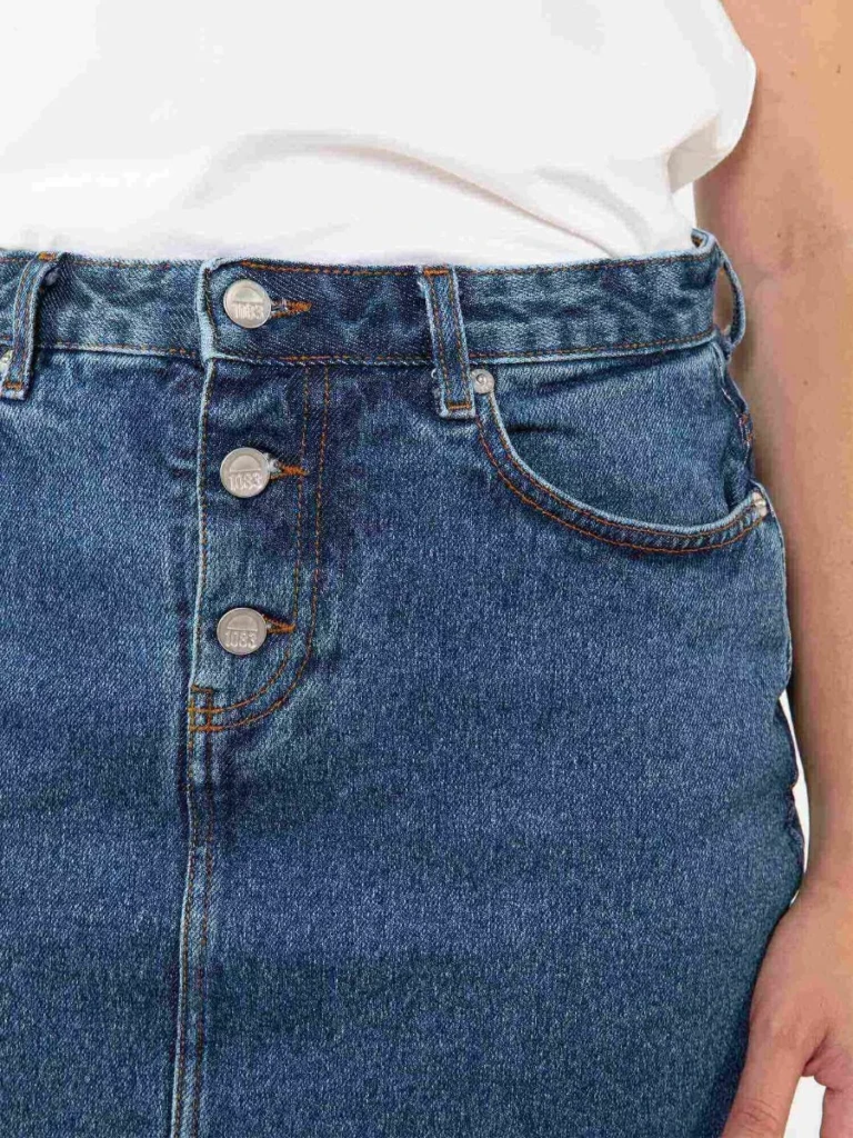 1083 - JUPE DROITE 291H CARDE DELAVE taille haute coton bio indigo ocean