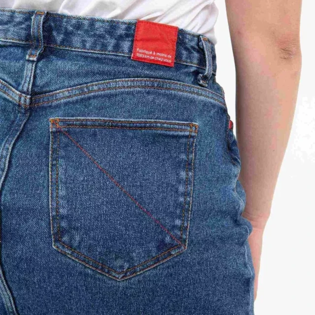 1083 - JUPE DROITE 291H CARDE DELAVE taille haute coton bio indigo ocean