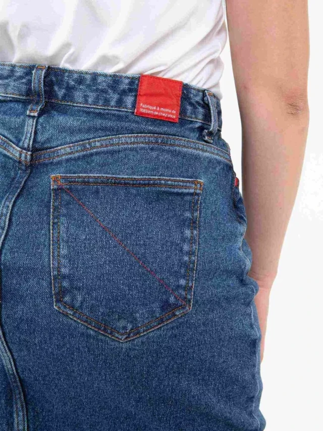 1083 - JUPE DROITE 291H CARDE DELAVE taille haute coton bio indigo ocean