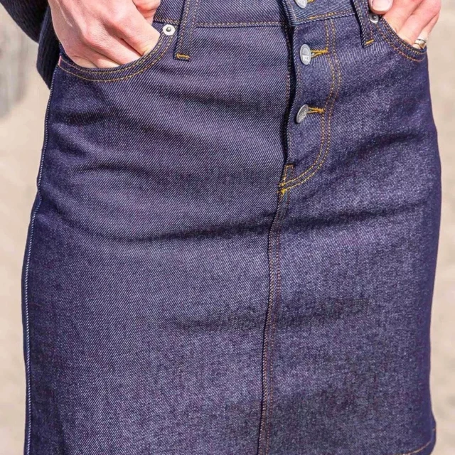 1083 - JUPE JEANS 291H taille haute coton bio superdenim flex indigo brut