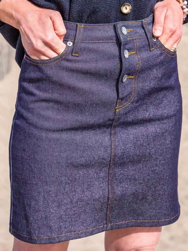 1083 - JUPE JEANS 291H taille haute coton bio superdenim flex indigo brut