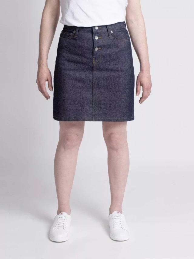 1083 - JUPE JEANS 291H taille haute coton bio superdenim flex indigo brut