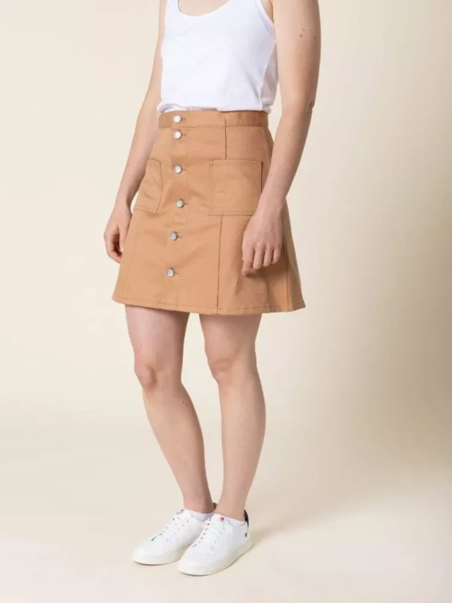 1083 - JUPE TRAPEZE 292H POCHES PLAQUEES denimoriginal marron argile