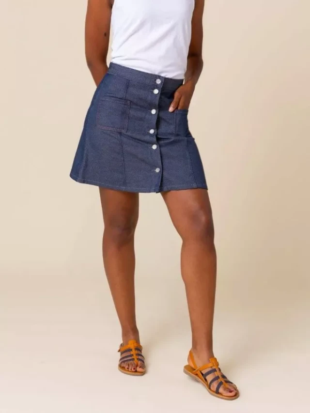 1083 - JUPE TRAPEZE 292H POCHES PLAQUEES denimoriginal bleu