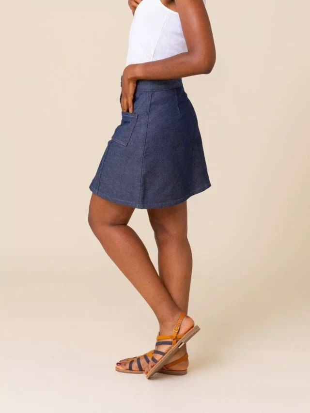 1083 - JUPE TRAPEZE 292H POCHES PLAQUEES denimoriginal bleu