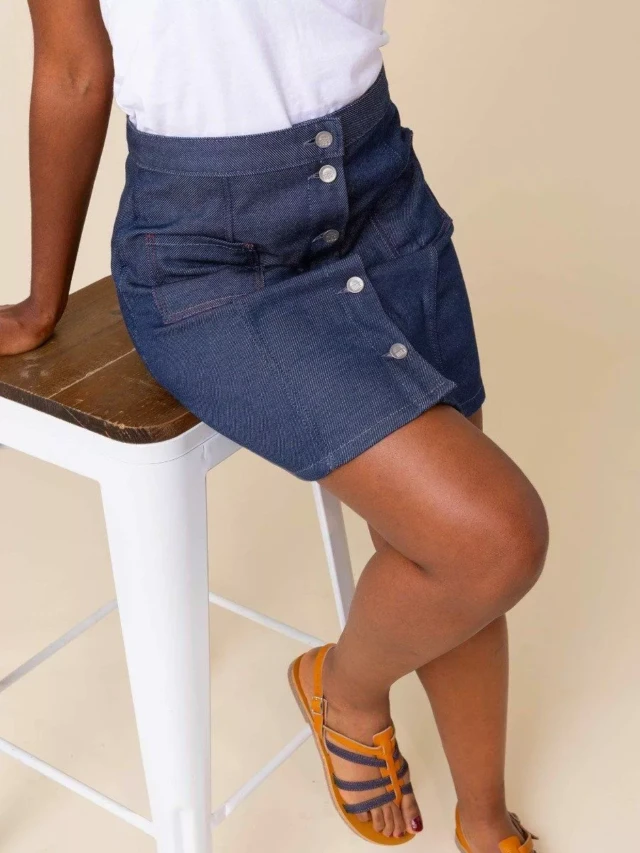 1083 - JUPE TRAPEZE 292H POCHES PLAQUEES denimoriginal bleu