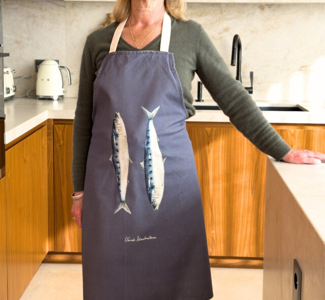 varek.illustrations - Tablier Gris Pragues 100% coton : Les Sardines