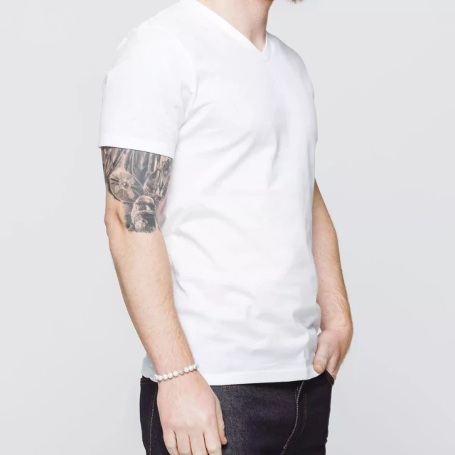 1083 - T-SHIRT COL V 301 UNI coton bio blanc Homme