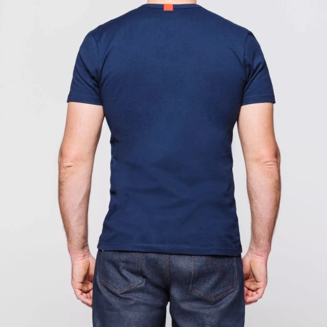 1083 - T-SHIRT COL V 301 UNI coton bio bleu marine Homme