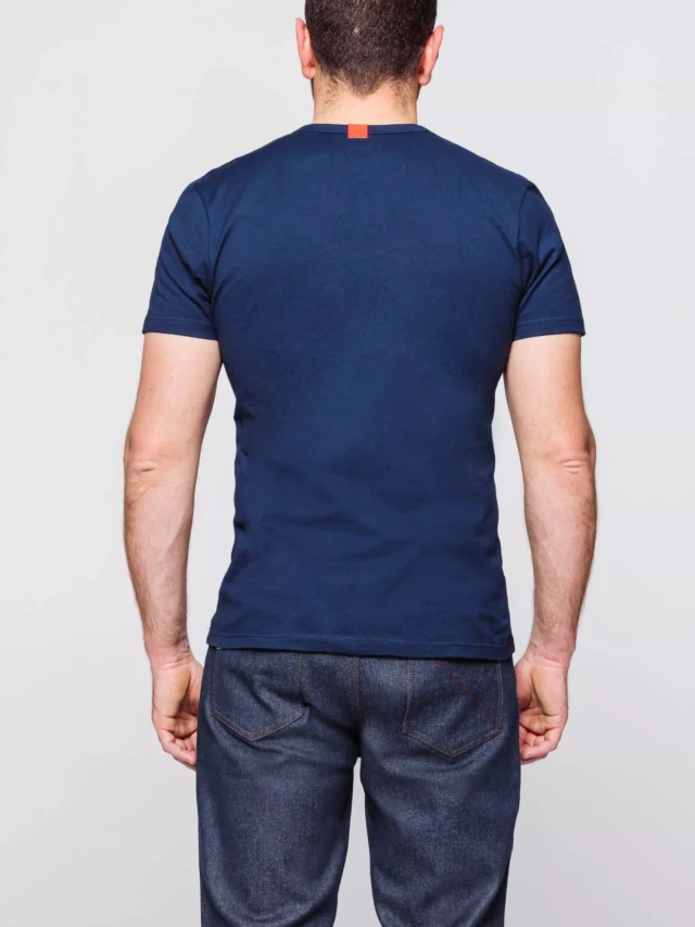 1083 - T-SHIRT COL V 301 UNI coton bio bleu marine Homme