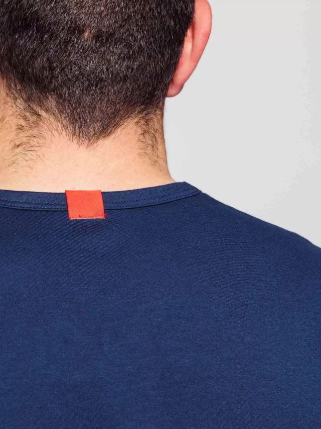 1083 - T-SHIRT COL V 301 UNI coton bio bleu marine Homme