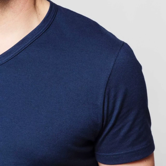 1083 - T-SHIRT COL V 301 UNI coton bio bleu marine Homme
