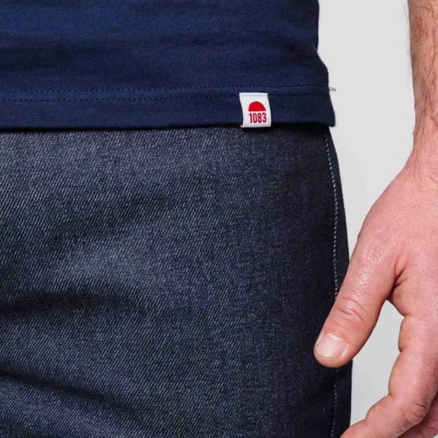 1083 - T-SHIRT COL V 301 UNI coton bio bleu marine Homme