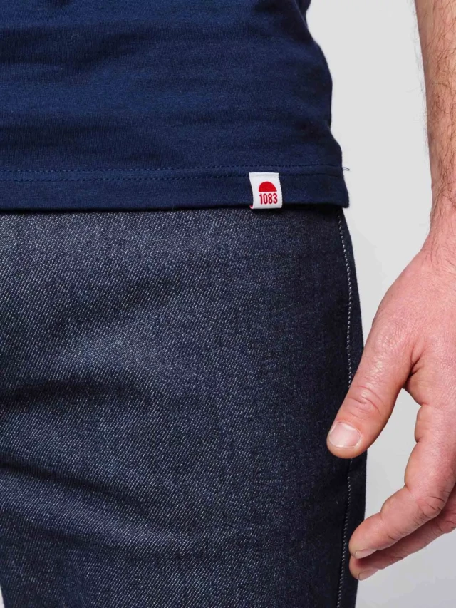 1083 - T-SHIRT COL V 301 UNI coton bio bleu marine Homme