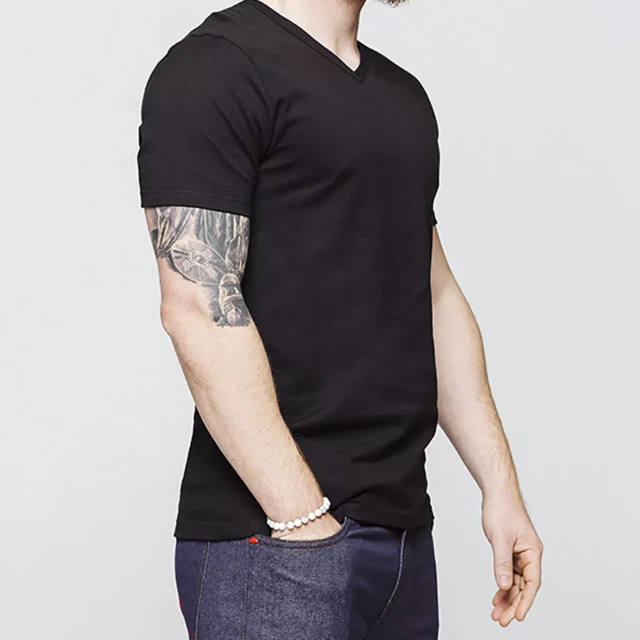 1083 - T-SHIRT COL V 301 UNI coton bio noir Homme