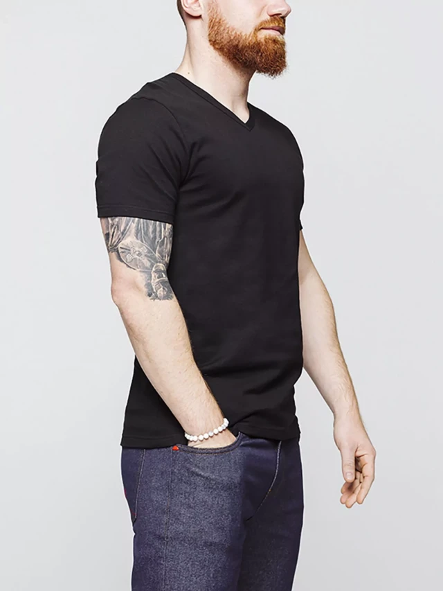 1083 - T-SHIRT COL V 301 UNI coton bio noir Homme